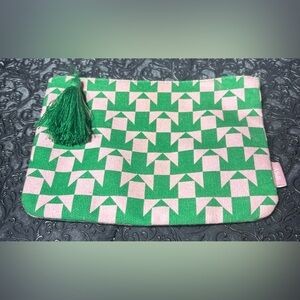IPSY Green and Light Pink Geometric Tassel Clutch NWOT